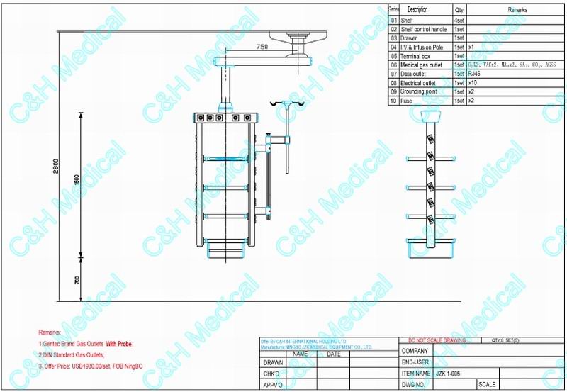 One Arm Manual Operating Theatre Pendant Multifunctional Pendant CH