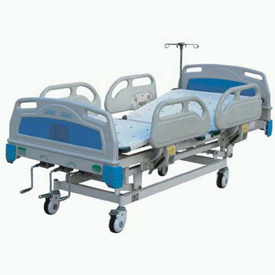 Manual 3-rocker Nursing Bed with ABS Bed Head, Guardrail and Truckles