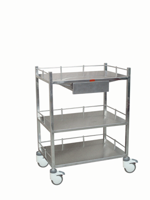 Stainless steel instrument trolley with three layers