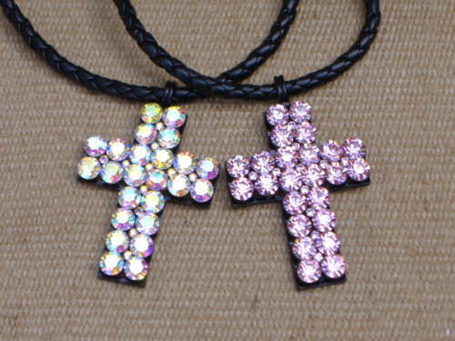 cross style with double line stones necklace