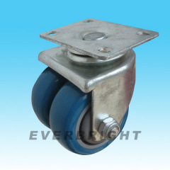 Plate Twin Wheel PU Strengthen Swivel Caster