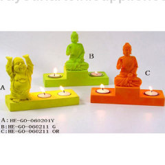 Colored Flock Buddha Tealight Holder
