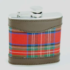 Red Plaid Leather Hip Flask