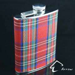 Red Plaid Leather Hip Flask