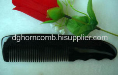 Three Wave Handle Black Yak Horn Comb