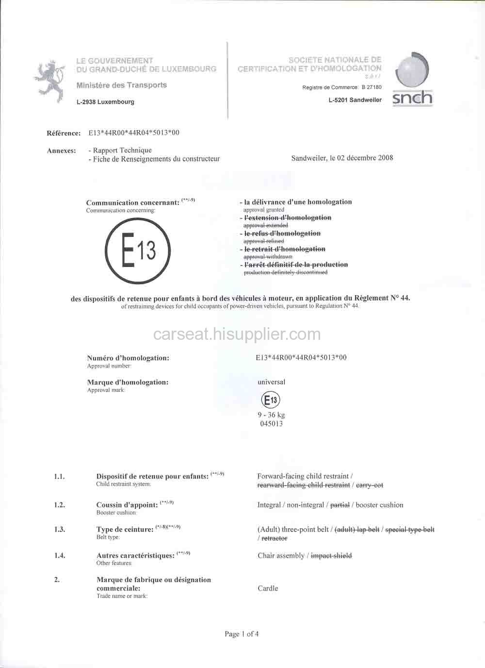 ECER44/04   European certificate