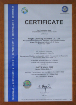 ISO/TS16949:2002 Quality System Certificate