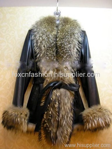 Leather Coat Whith Raccoon Fur Collar