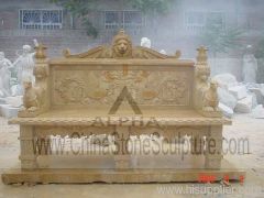 Handcarved Yellow Marble Bench Sculpture