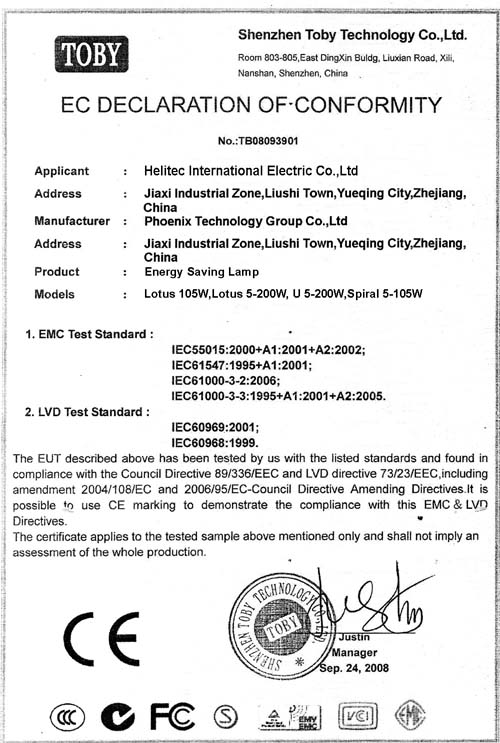 CE for energy saving lamp(CFL)