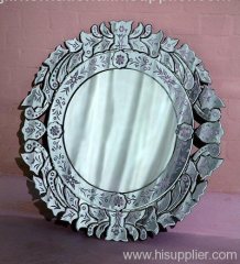 Circular Mirror with Floral Wreath