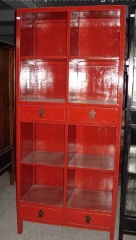 wood open red bookcase
