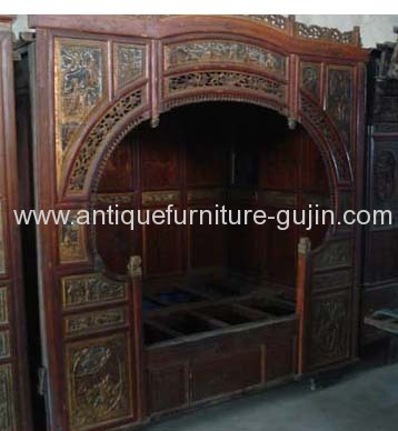 Antique oriental carved bed