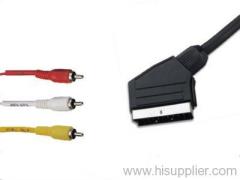 21 pin scart to 3 rca plug cable