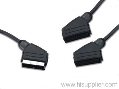 21 pin Scart to 2 Scart socket Cable