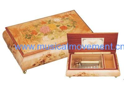 WOOD MUSIC BOX 50 NOTE LUXURY WIND UP SPRING MUSICAL MOVEMENT