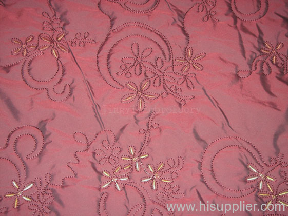 Pongee with Cotton Chain Embroidery Fabric