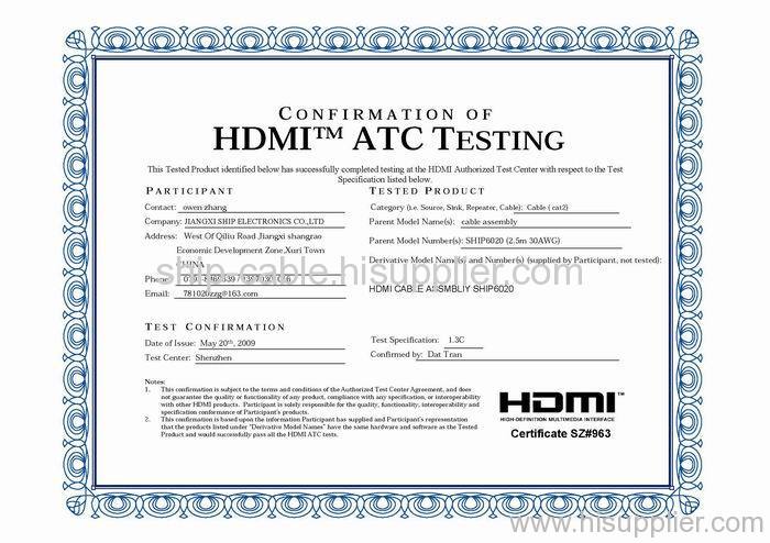 HDMI ATC TESTING CERTIFICATE 30AWG