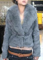 Ladies' Rabbit Fur Coat With Blue Fox Fur Collar