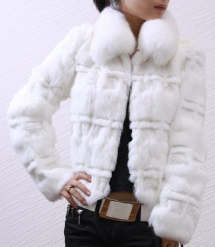 Ladies' Rabbit Fur Coat With Blue Fox Fur Collar