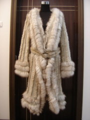 Ladies' Knitted Rabbit Fur Jacket with blue fox fur trims