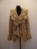 Ladies' Knitted Rabbit Fur Jacket with blue fox fur trims