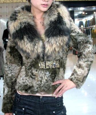 Ladies' Lamb fur coat with racoon fur colllar
