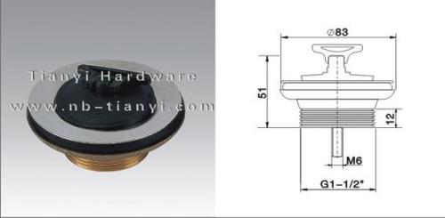 Brass Chrome Plated Waste Drain with Rubber Plug