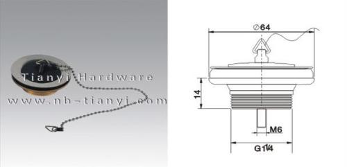 Brass Chrome Plated Waste Drain with Rubber Ring and Chain