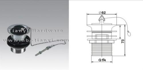 Brass Chrome Plated Waste Drain with Rubber Plug and Chain