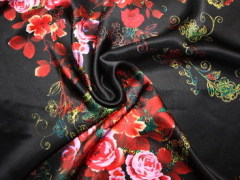 100% silk satin printed fabrics with floral design