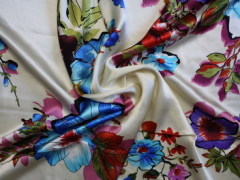 100% silk satin printed fabrics with big floral designs