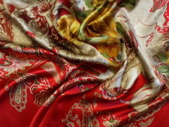 100% silk satin printed fabrics with paisley design