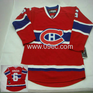 #6 SPACEK red montreal canadiens with 100years patch hockey jersey
