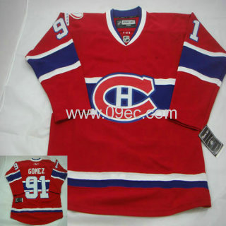 #91 GOMEZ red montreal canadiens with 100years patch hockey jersey