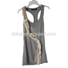 Rib Tank With Woven Flower