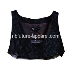 ladies black leather vest