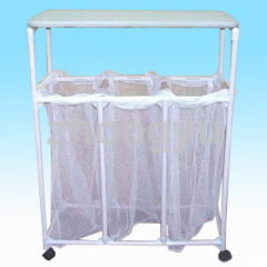 plastic shelves with ironing board