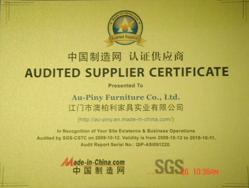 AUDITED SUPPLIER CERTIFICATE