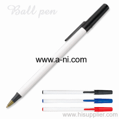 WHITE SOLID BARREL colored plastic stick ballpoint pen