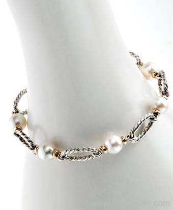 925 silver collection jewelry Pearl Figaro Link Bracelet