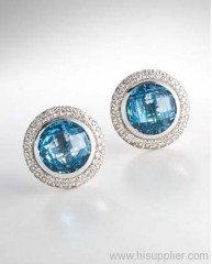 Imitation Brand Jewelry Designer Jewelry 10mm Blue Topaz Cerise Earrings