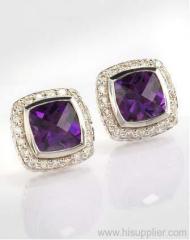 sterling silver earrings 7mm purple cubic zircon petite albion earrings