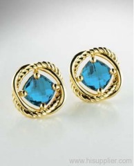 18k gold jewelry 925 Silver Blue Topz Earrings