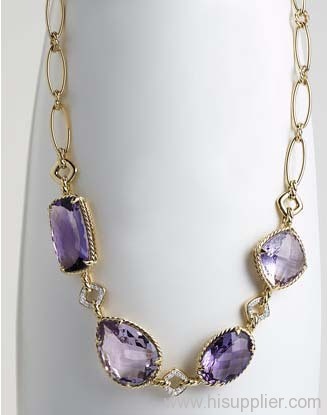 Amethyst Cubic Zircon Necklace Single-Row Amethyst Chatelaine Necklace