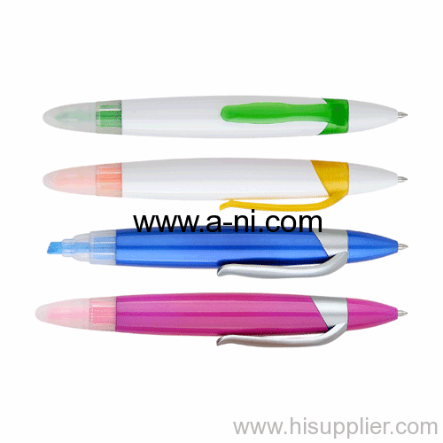 colored plastic Multi-function twist ball pen&highlighter