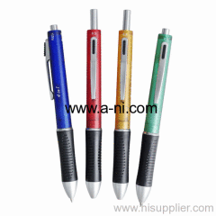 shiny colored metal 4 in 1 Multi function knock pen