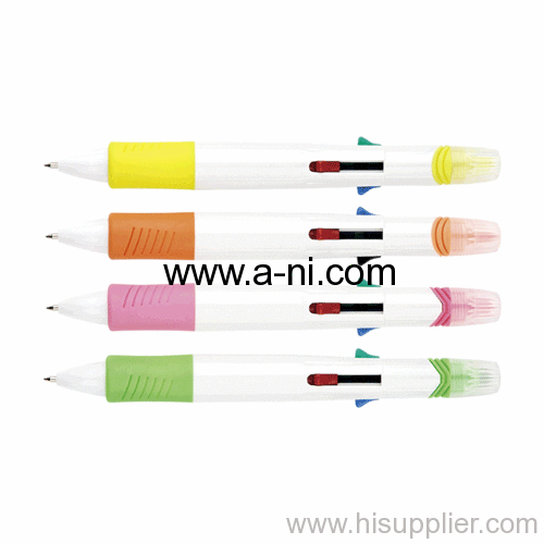 plastic Multi-function click ball pen and highlighter