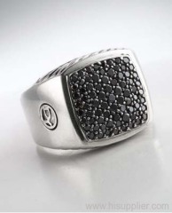 925 silver imitation brand jewelry 925 silver studded jewelry pave black diamond signet ring