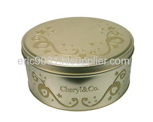 round embossed cookie tin